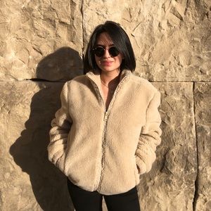 Oversized Shearling Teddy Bomber Coat